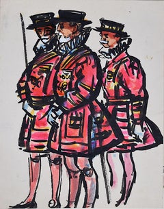 Peter Collins ARCA Beefeaters c. 1950s watercolour painting Tower of London 