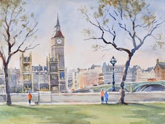 Westminster Bridge and Houses of Parliament, London watercolour Angela Stones