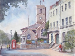 Retro Chelsea Old Church London watercolour Angela Stones Wedding Present