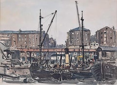 Retro Claude Muncaster Liverpool Docks Watercolour Maritime Art shipping Great Britain