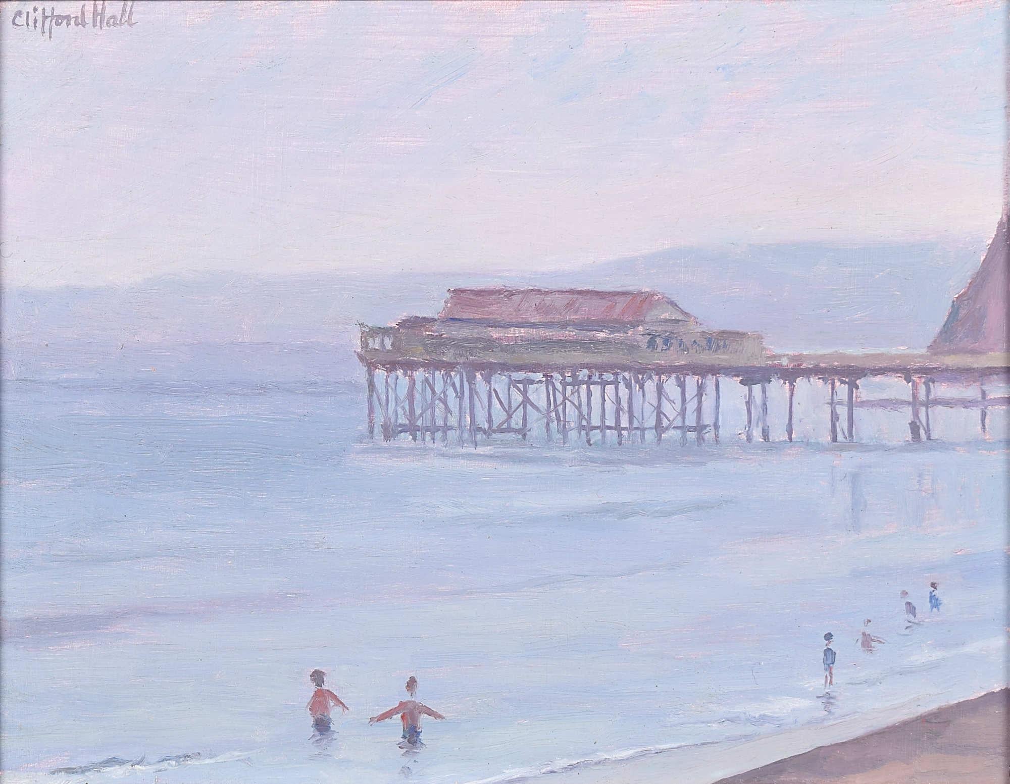 Clifford Hall Teignmouth Pier and Beach oil painting Modern British Art seaside