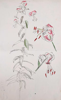 Retro Rosemary Ellis Lily watercolour Modern British Art Wildlife Mid Century Modern