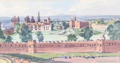 Claude Muncaster Cardiff Castle Wales Watercolour painting Mid Century Modern