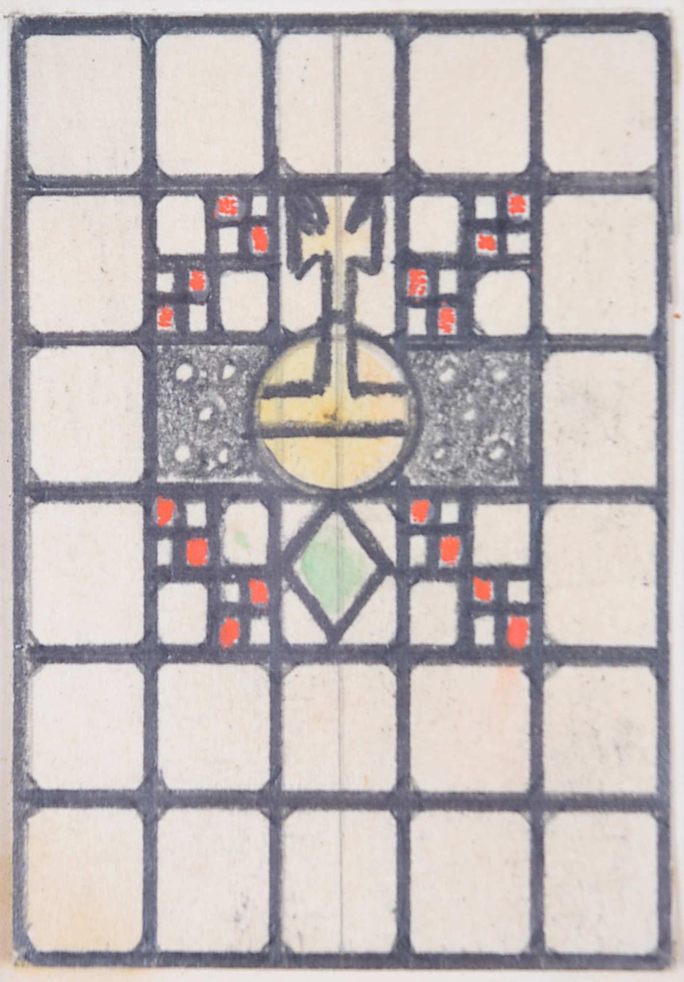 Search for, or send us a message us about, our other stained glass designs, Modern Britsh Art and T W Camm designs by Florence Camm

Florence Camm (1874-1960)
Design for stained glass window with orb and cross
Watercolour 
7x5 cm
Design for TW Camm