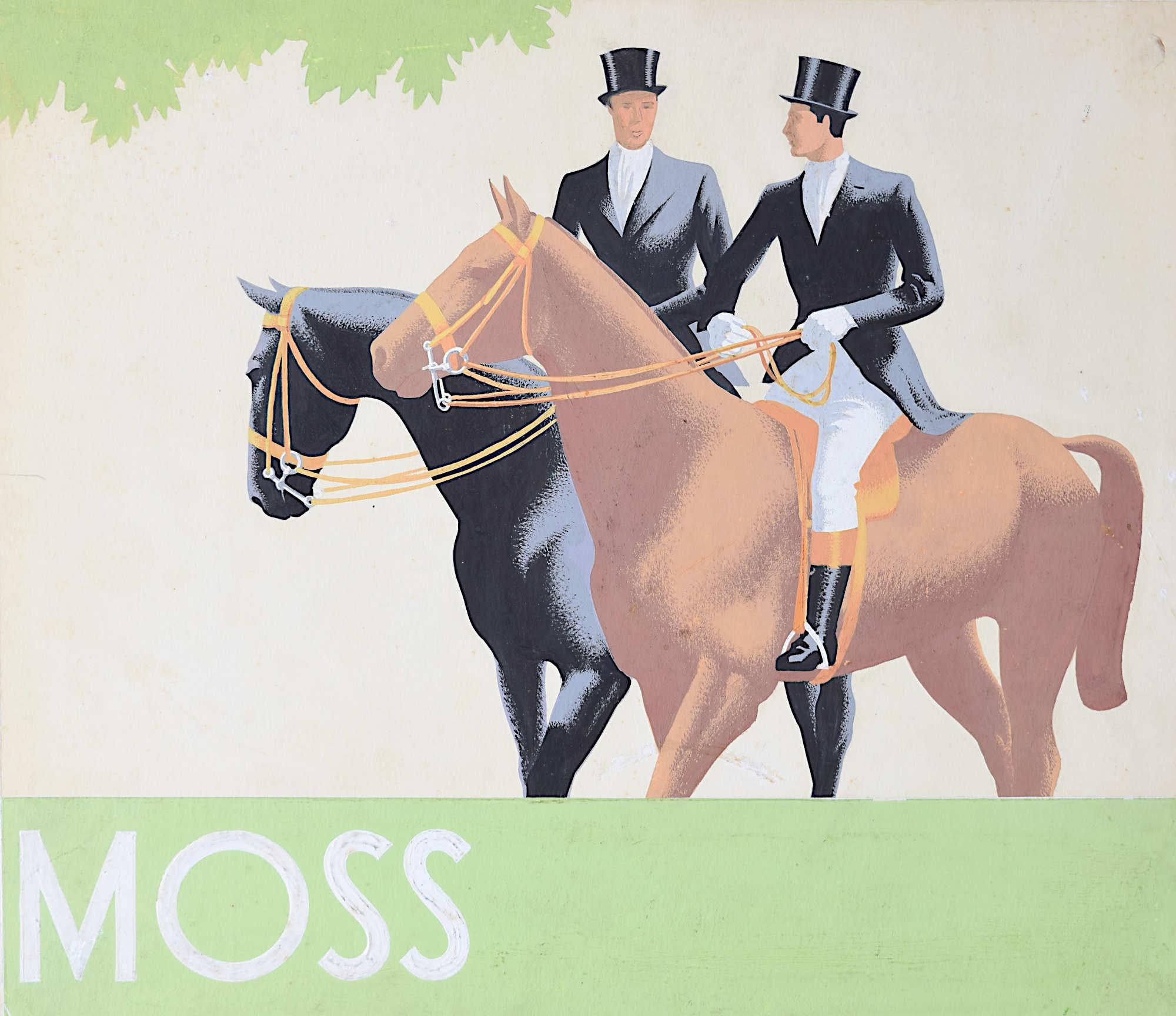 Unknown Landscape Art - 1930s Original Gouache Design for Moss Bros Horses Riding Formal Outfit 