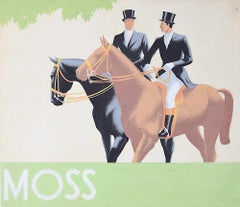 1930er Jahre Original Gouache-Design für Moss Bros Pferde beim Reiten, Formelles Outfit 
