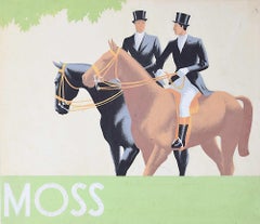 1930er Jahre Original Gouache-Design für Moss Bros Pferde beim Reiten, Formelles Outfit