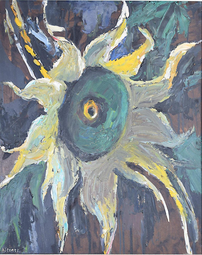 To see our other Modern British Art, including more from Angela Stones, scroll down to "More from this Seller" and below it click on "See all from this Seller." 

Angela Stones (1914-1995)
Helianthus
Oil on canvasboard
44x55cm
Signed lower