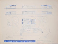 Design for Modernist Riverside Tearoom architectural drawing Mid Century Modern