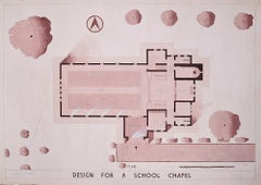 Design for Modernist School Chapel architectural drawing Mid Century Modern