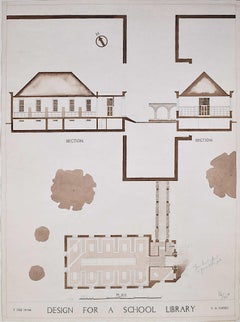 Vintage Design for Modernist School Library architectural drawing Mid Century Modern UK