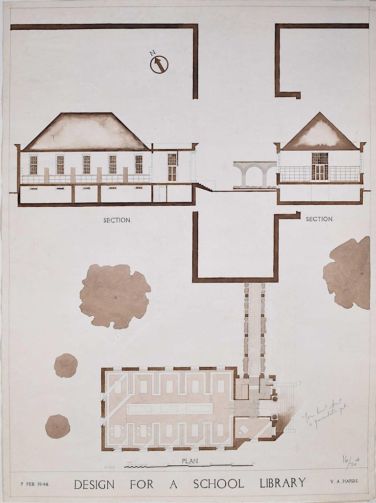 Unknown - Design for Modernist School Library architectural drawing Mid ...