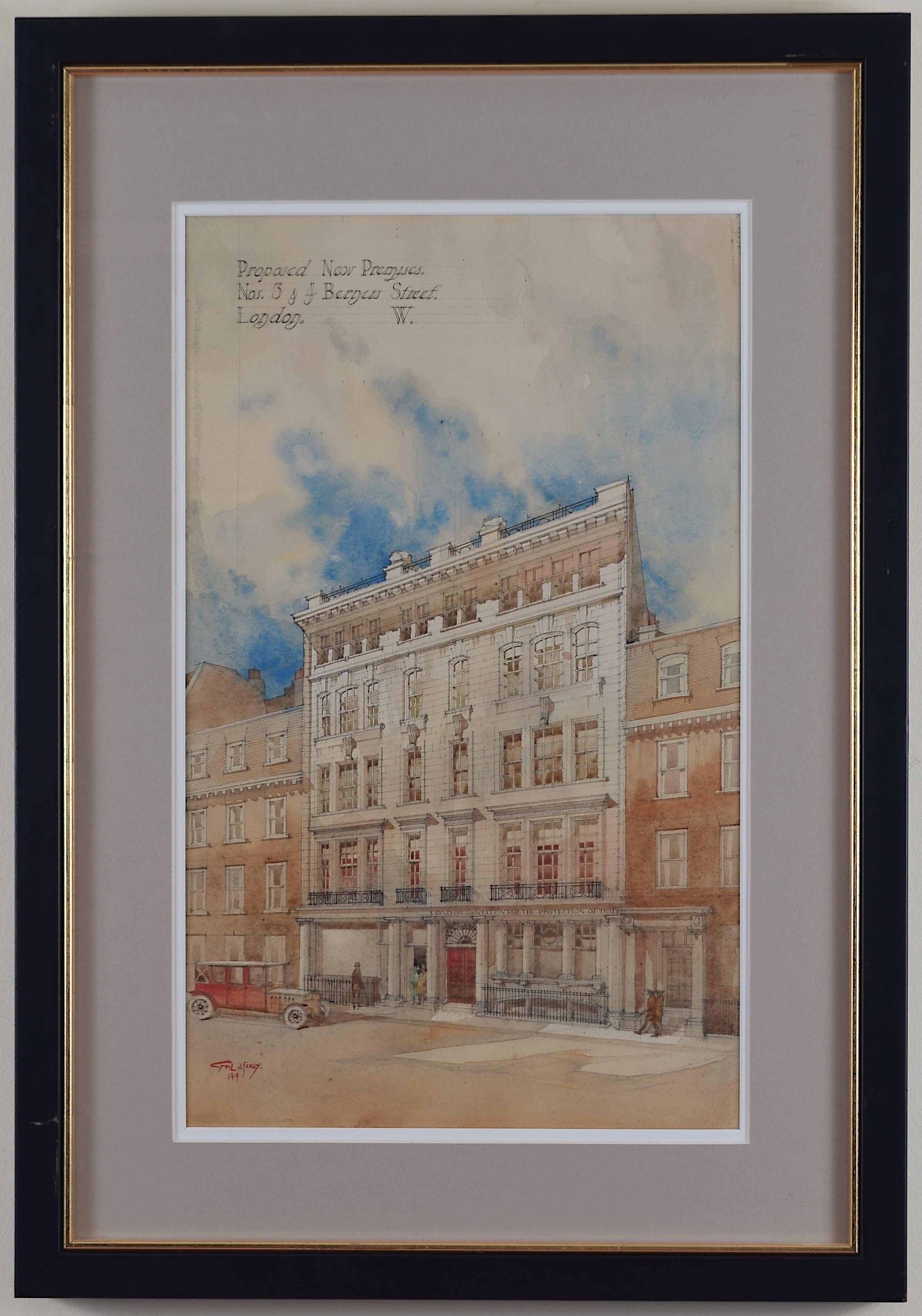 Cyril Farey 1914 Architectural Perspective Design Drawing Berners Street London For Sale 2