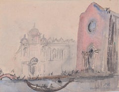 Vintage Prof Sir Albert Richardson PRA Architect Venice watercolour painting art Gondola