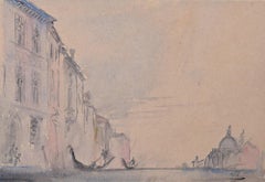 L'aquarelle de l'architecte Sir Albert Richardson PRA, représentant un canal artistique, Venise