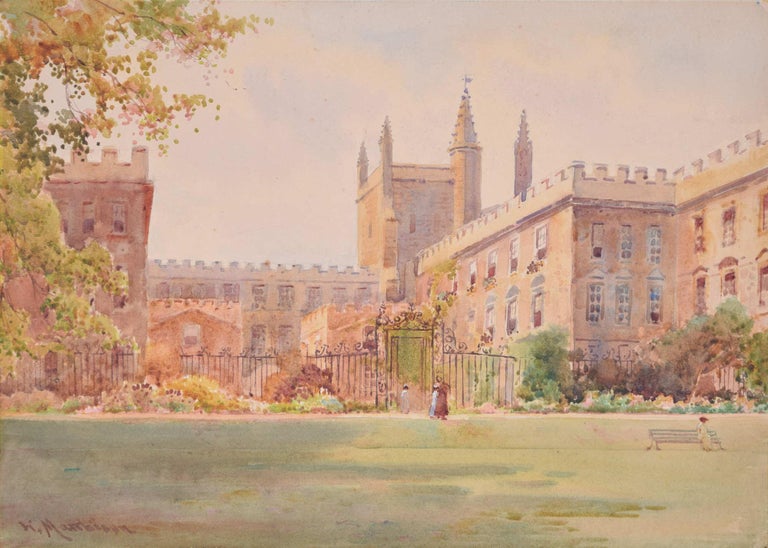 William Matthison New College Oxford University Gardens watercolour  - Art by William Matthison