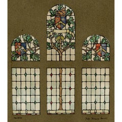 Heraldic Stained Glass Window Design c. 1900 For TW Camm by Florence Camm