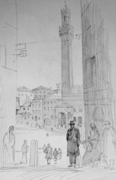 Christopher Hughes: View of Siena, Italy - 1930s English drawing Tuscany Tour