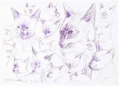 Vintage Birthday Cat original pen and ink sketch Derrick Sayer Beverley Nichols Cats ABC