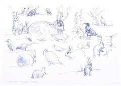 Rabbits original pen and ink sketch Derrick Sayer Beverley Nichols Cats ABC