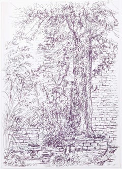 Retro Tree original pen and ink sketch Derrick Sayer for Beverley Nichols Cats ABC