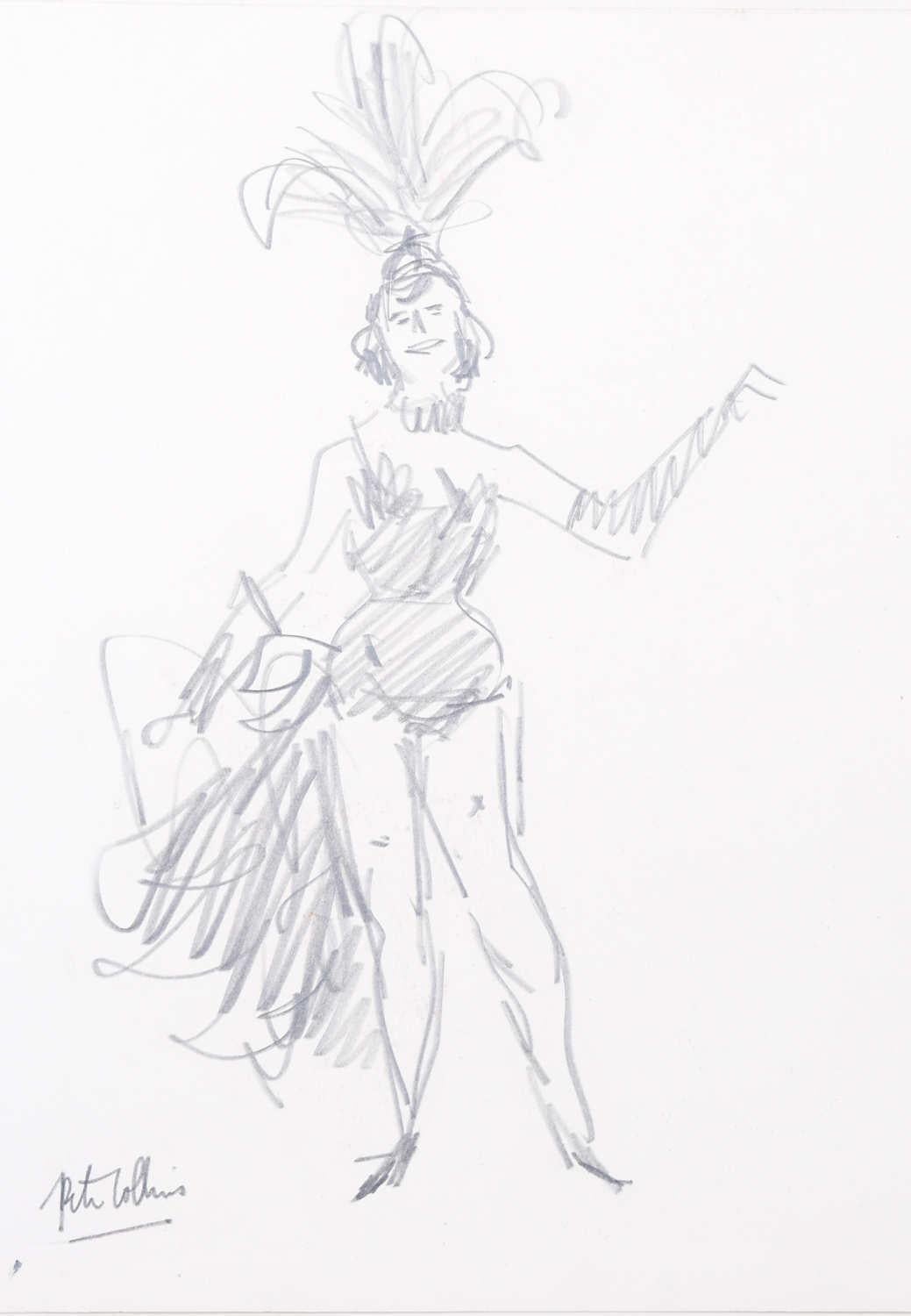 Danse exotique : Peter Collins, esquisse au crayon ARCA, artiste de ballet de théâtre, danseur de rue