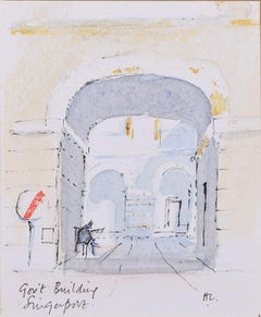 Hugh Casson Government Building Singapore watercolour