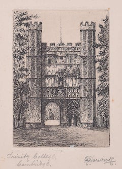 Trinity College Cambridge Great Gate etching R Warwick c. 1920 print 