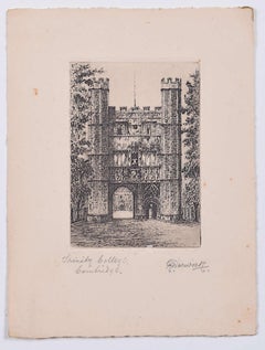 Trinity College Cambridge Great Gate etching R Warwick c. 1920 print