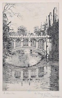 St John's College Cambridge etching c. 1920 Mabel Oliver Rae Bridge of Sighs