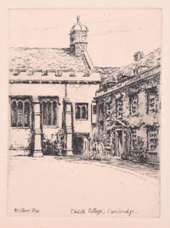 Christ's College Cambridge Hall etching c. 1920 Mabel Oliver Rae print