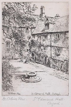 St Edmund Hall Oxford etching c. 1920 Mabel Oliver Rae print