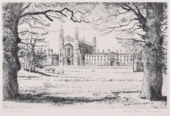 Antique King's College Cambridge from the Meadow etching c. 1920 Mabel Oliver Rae Backs