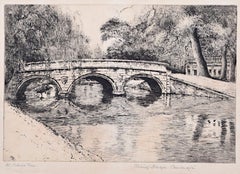 Trinity College Cambridge Bridge etching c. 1920 Mabel Oliver Rae River Cam