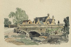 Claude Muncaster South Cerney Gloucestershire The Old George Inn Watercolour 