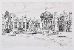 Trinity College Cambridge Great Court etching c. 1920 Mabel Oliver Rae Varsity