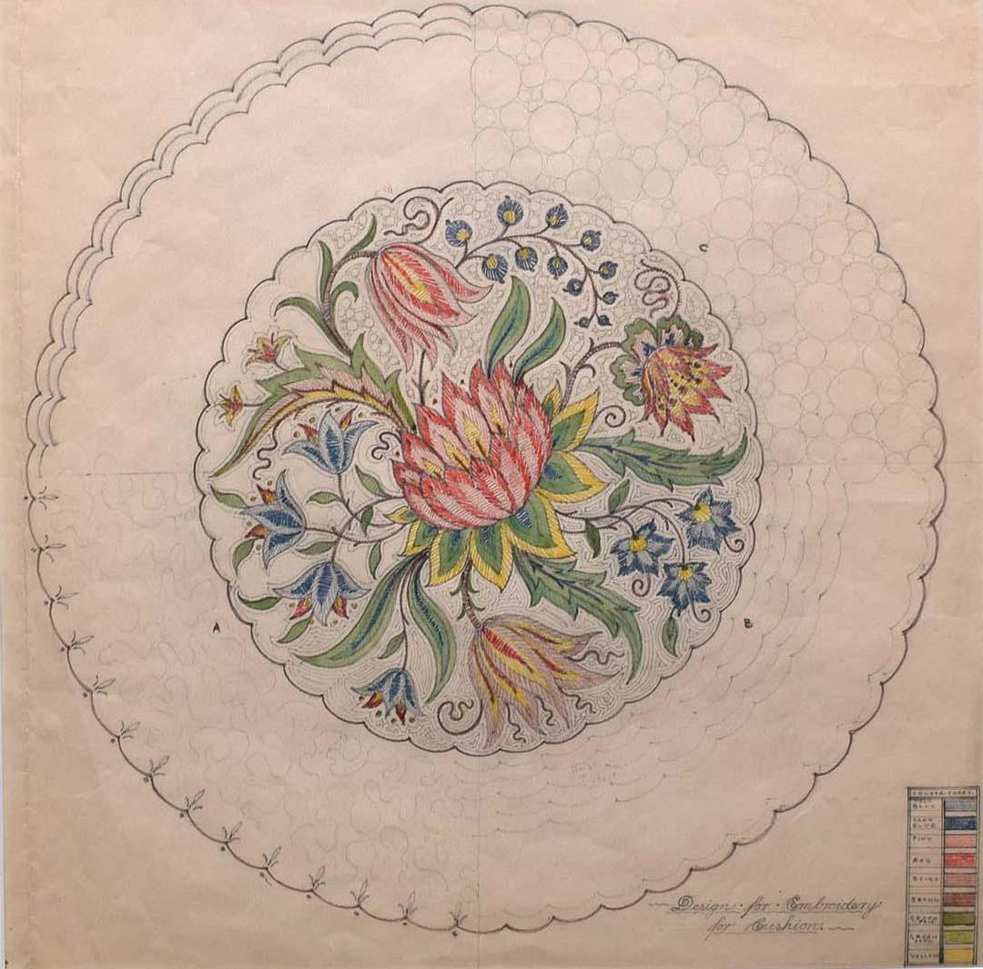 Donald L. Hadden Interior Art - D.L.Hadden 1930s Original Gouache Design for Embroidery for Cushion 