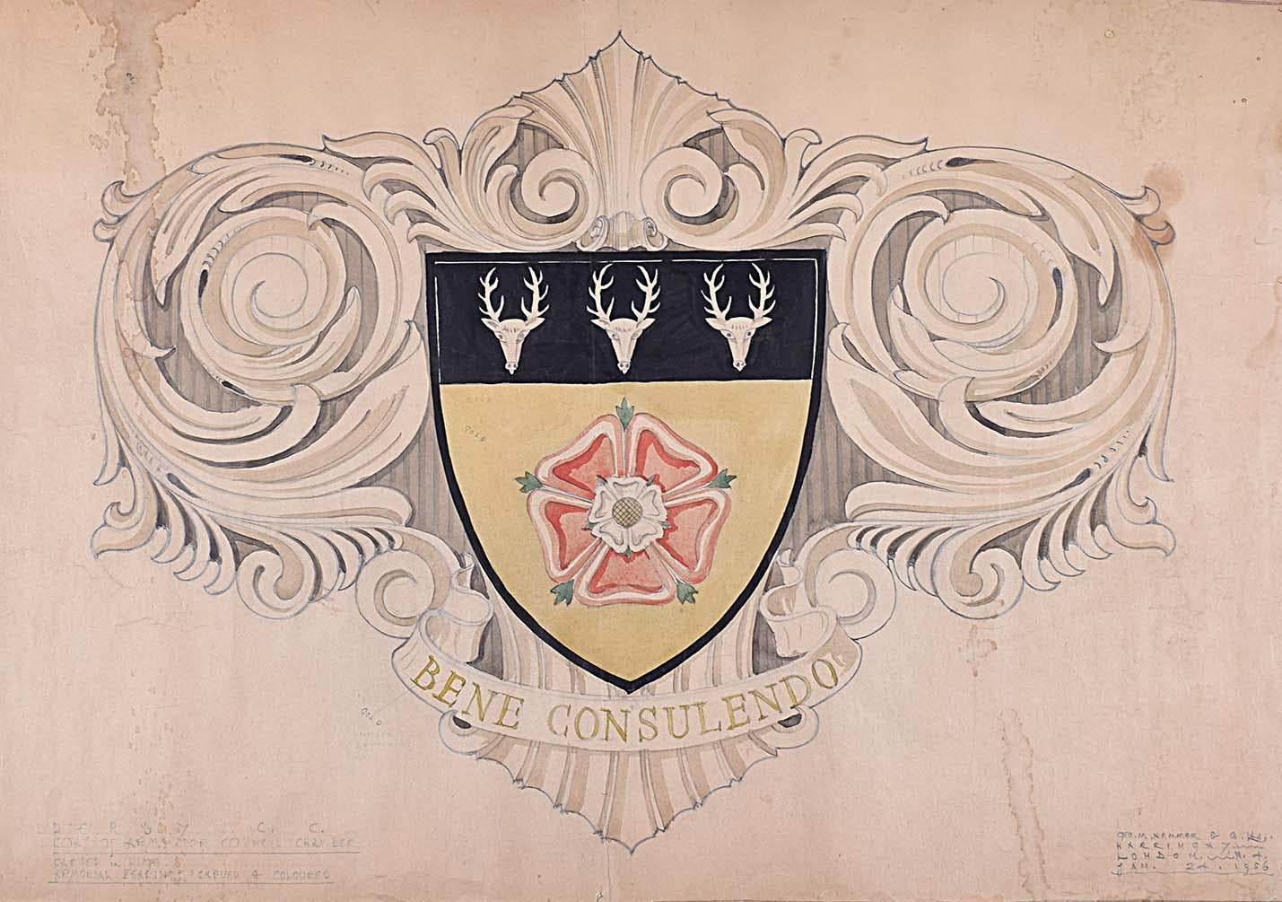 Donald L. Hadden Interior Art - D.L Hadden Design for Coat of Arms for Derby County Council Chambers 1956 