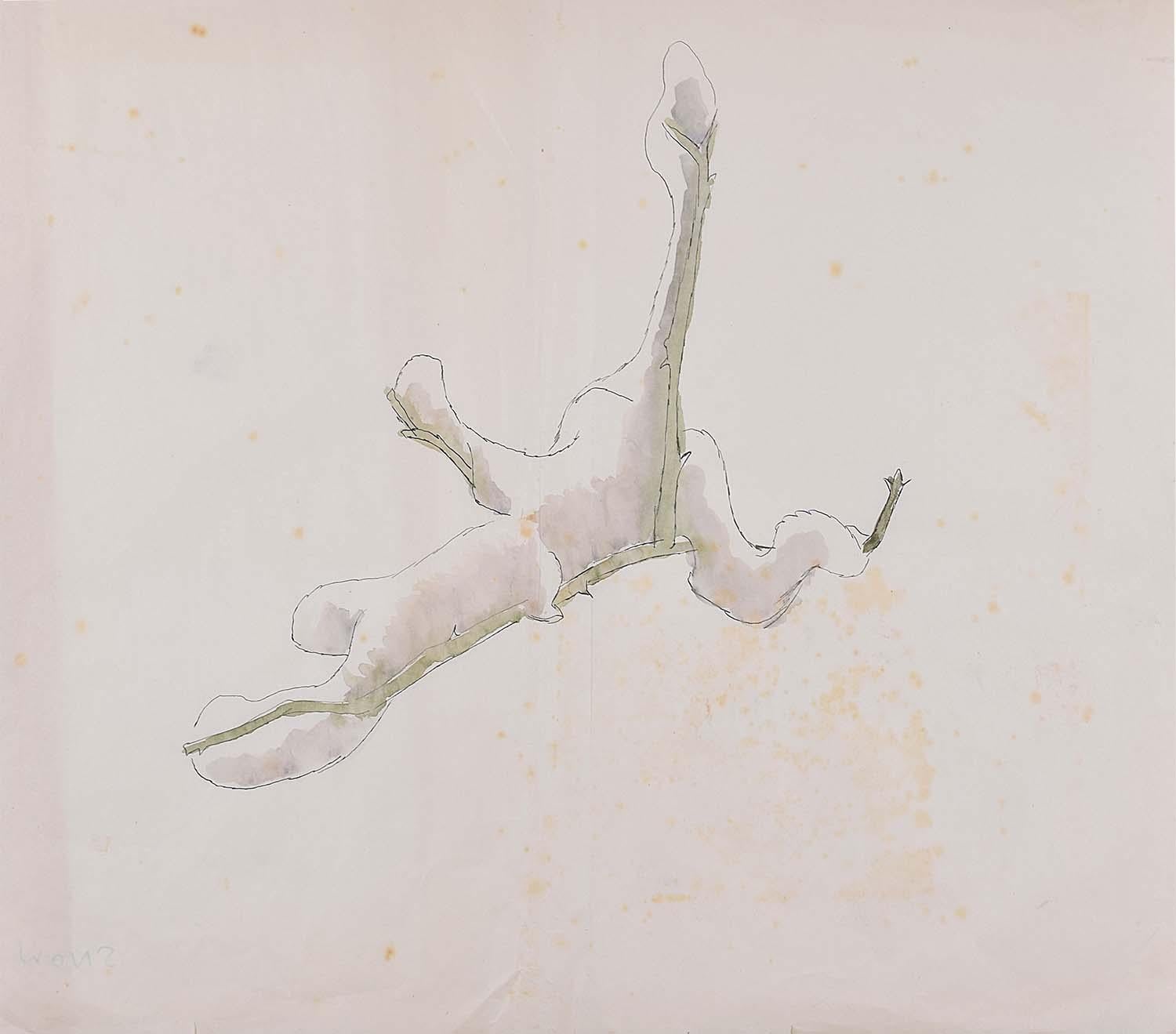 Clifford Ellis Schneeladenzweig, Aquarell, Moderne britische Kunst, 1950er Jahre