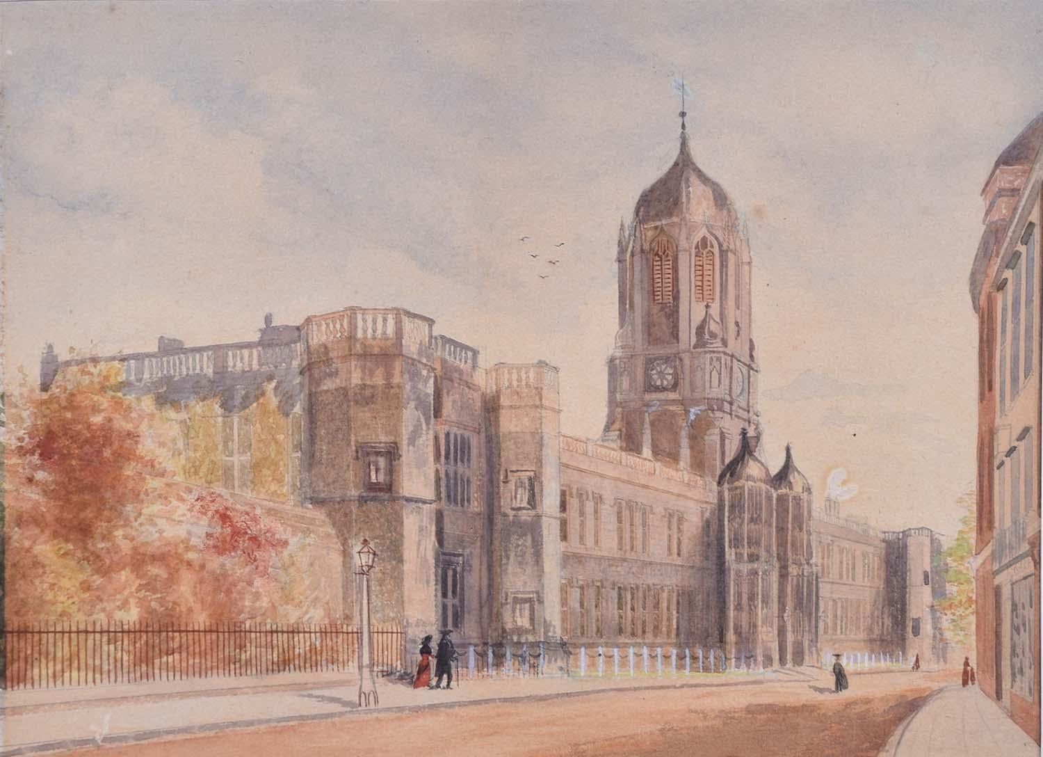 W. H. Hill Landscape Art - 1883 Watercolour Tom Tower Christ Church Oxford "W H Hill" College University 