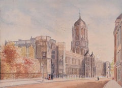 1883 Acuarela Tom Tower Christ Church Oxford "W H Hill" Colegio Universitario