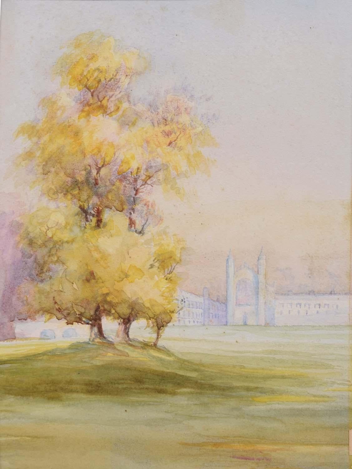 Unknown Landscape Art - King's College Cambridge from The Backs Watercolour c. 1900
