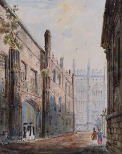 Antique King's College Chapel Cambridge from Trinity Lane Early C19th Watercolour