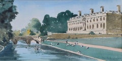 Claude Muncaster Clare College and River Cam Cambridge Watercolour