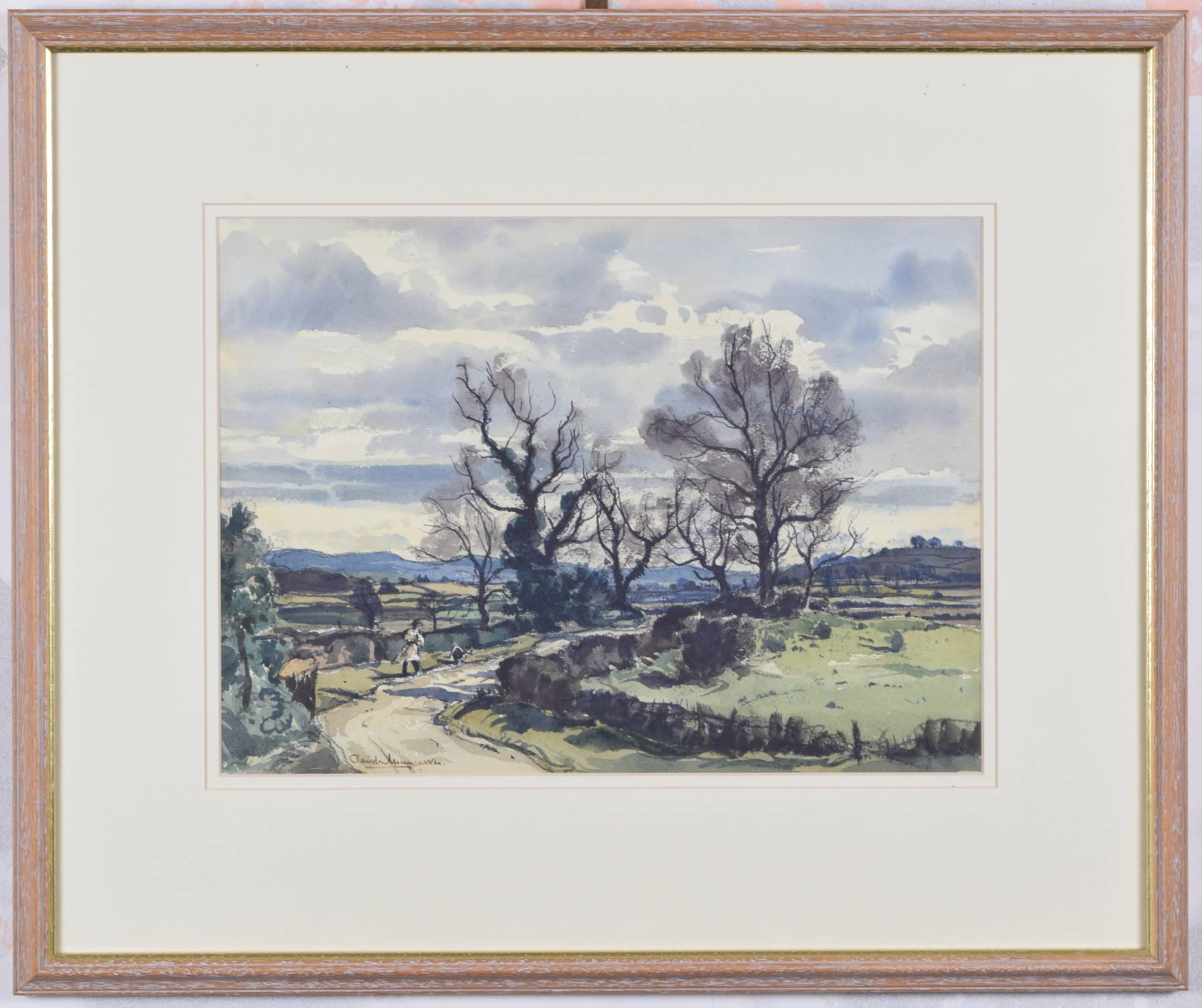 Claude Muncaster Paysage près de Shrewsbury aquarelle campagne anglaise