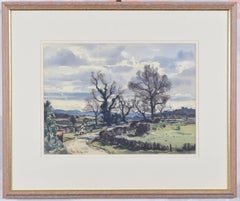 Claude Muncaster Landschaft in der Nähe von Shrewsbury, Aquarell-Landschaft in englischer Landschaft