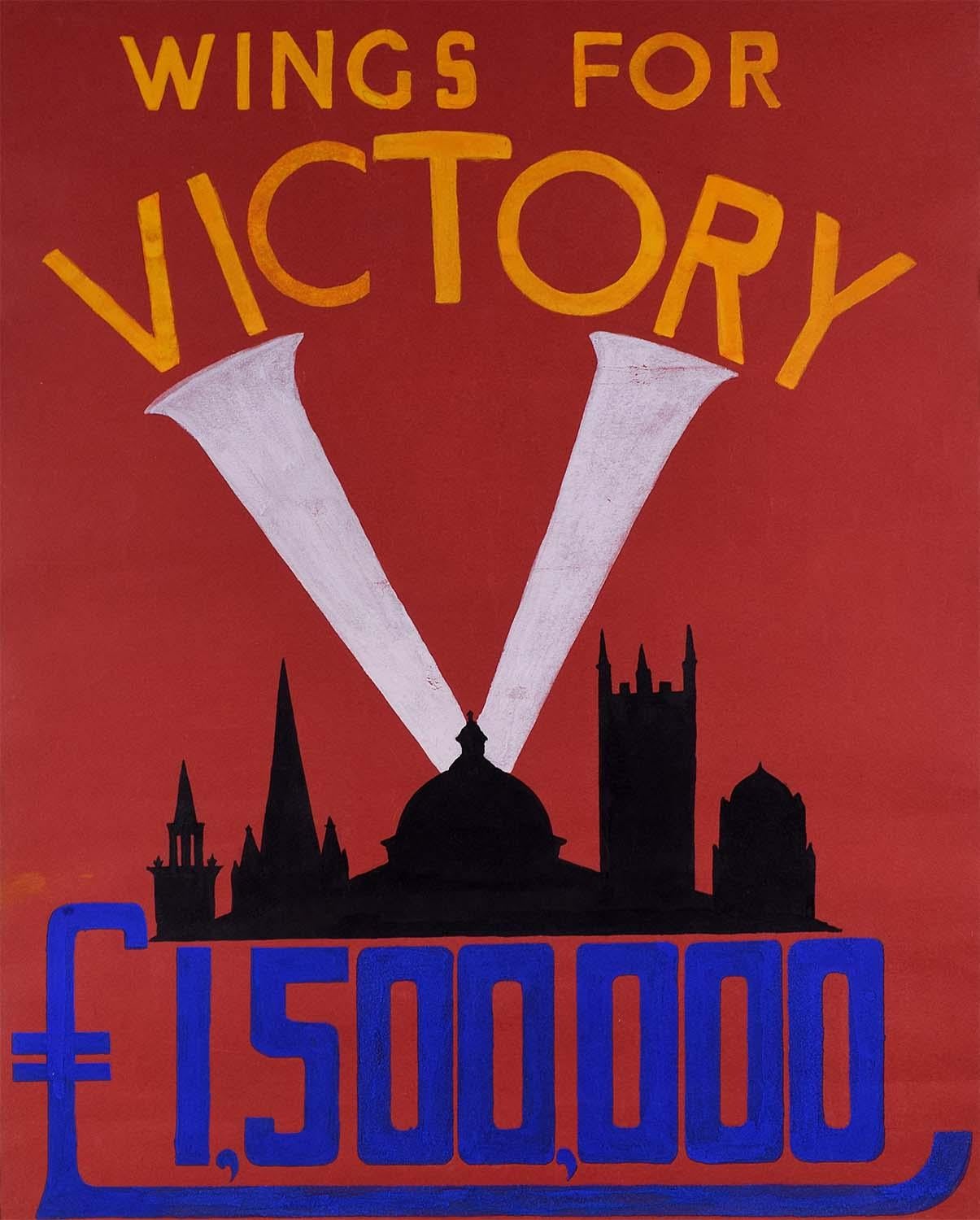 Oxford WW2 Oxford Wings for Victory Original Vintage Poster Design Gouache Zweiter Weltkrieg