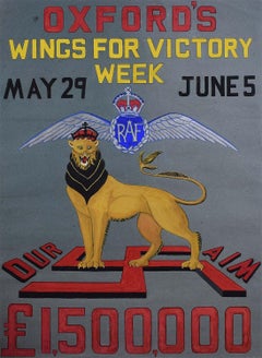 Oxford Wings for Victory Original Vintage Poster Design World War IV propaganda