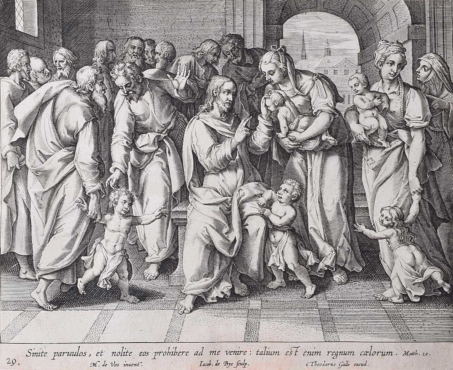 Theodoor Galle 17th Century Engraving Suffer the Little Children Martin de Vos