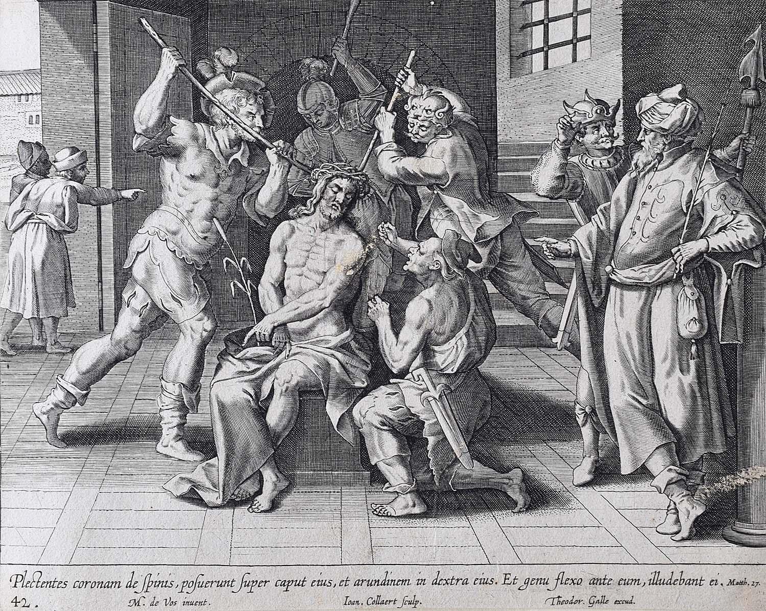 Theodoor Galle Martin de Vos 17th Century Engraving The Soldiers Mock Jesus